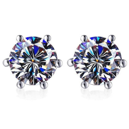 S925 Colorful Moissanite & CZ Classic 6-Prong Stud Earrings For Men Women Gift, 10 Color 0.5-2ct D-Grade VVS Certificated Moissanite Sterling Silver Studs