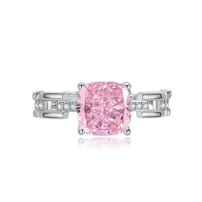 Multicolor Ice Flower Cut Square CZ Adjustable Ring, 8*8mm 5A Cubic Zirconia, 6 Color Options, Dainty Luxe