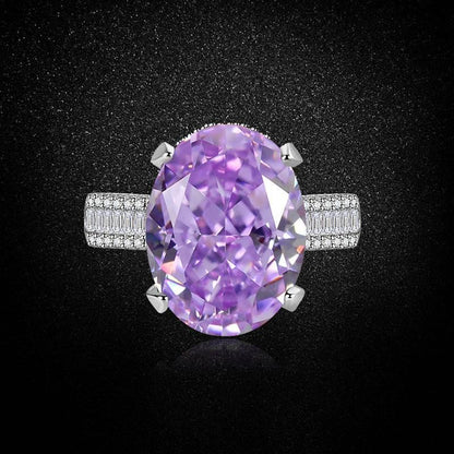 Multicolor Ice Flower Cut Oval CZ Adjustable Ring, Triple Pave Band, 12*16mm 5A Cubic Zirconia, 4 Color Options, Dainty Luxe