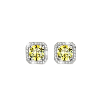 S925 Colorful Moissanite/CZ Square Halo Earrings, 0.5-1ct D-Grade VVS Certificate, Hypoallergenic Sterling Silver Jewelry Gift