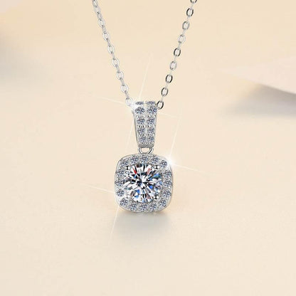 S925 Colorful Moissanite Pendant Necklace with Pavé-Set Halo & Hoop, 1ct D-Grade VVS1 Moissanite in 12 Dazzling Colors with GAR Certification, Sterling Silver Necklace