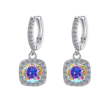 S925 Colorful Moissanite Halo Earrings with Pavé-Set Halo & Hoop, VVS1 Certified, 12 Vibrant Colors , Sterling Silver
