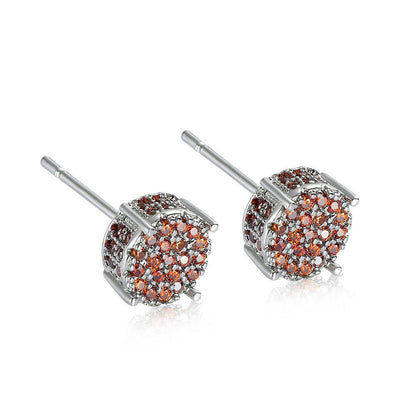Multicolor Iced Out CZ Micro Pave Round Stud Earrings for Men Women, Hiphop 4-Prong 5A Cubic Zirconia Bling Fashion Studs, 14k White Gold Post