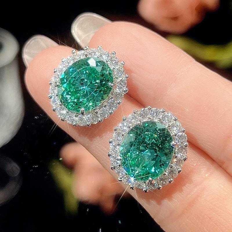 Nest Cut Para Green Oval CZ Halo Jewelry Set, 5A Cubic Zirconia, White Gold Necklace, Earrings, Adjustable Ring, Dainty Luxe