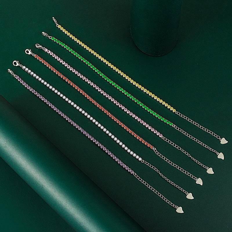 Multicolor CZ Iced Out Adjustable Tennis Bracelet, 3mm 5A Cubic Zirconia