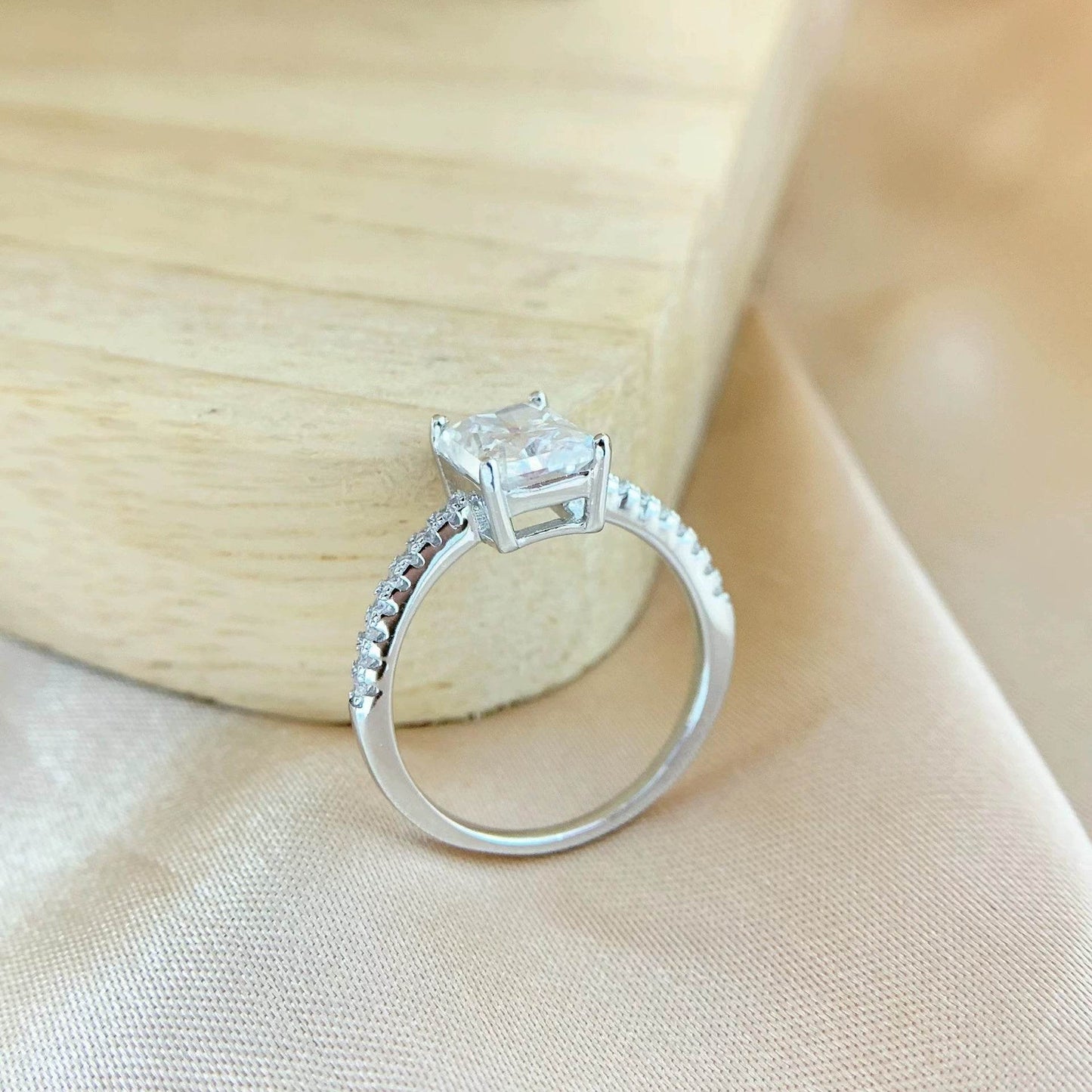 S925 Radiant Cut Moissanite & High Carbon Engagement Ring with Pavé-Set Band, 1-3ct VVS1 Certified, 4-Prong Sterling Silver