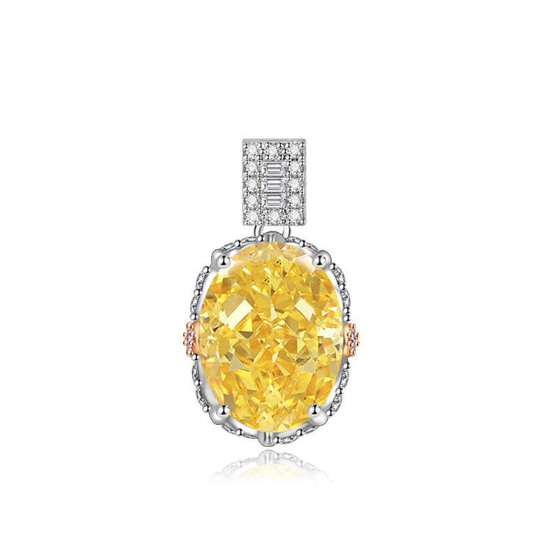 Multicolor Ice Flower Cut Oval CZ Pendant Necklace, 10*14mm 8A Cubic Zirconia, Two-Tone Pave CZ Halo with Pavé Top Frame, Adjustable Chain, Dainty Luxe