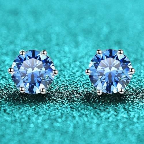 S925 Colorful Moissanite & CZ Classic 6-Prong Stud Earrings For Men Women Gift, 10 Color 0.5-2ct D-Grade VVS Certificated Moissanite Sterling Silver Studs