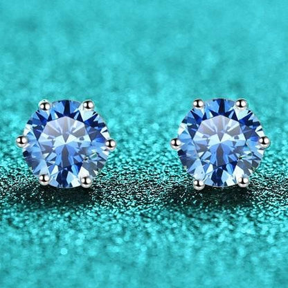 S925 Colorful Moissanite & CZ Classic 6-Prong Stud Earrings For Men Women Gift, 10 Color 0.5-2ct D-Grade VVS Certificated Moissanite Sterling Silver Studs