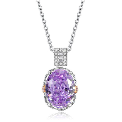 Multicolor Ice Flower Cut Oval CZ Pendant Necklace, 10*14mm 8A Cubic Zirconia, Two-Tone Pave CZ Halo with Pavé Top Frame, Adjustable Chain, Dainty Luxe