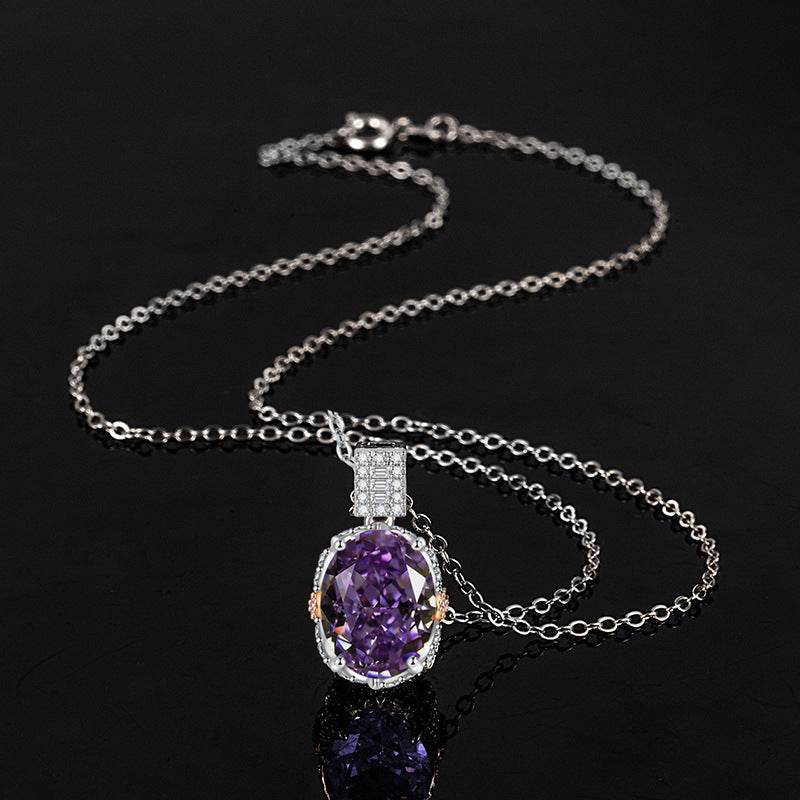 Multicolor Ice Flower Cut Oval CZ Pendant Necklace, 10*14mm 8A Cubic Zirconia, Two-Tone Pave CZ Halo with Pavé Top Frame, Adjustable Chain, Dainty Luxe