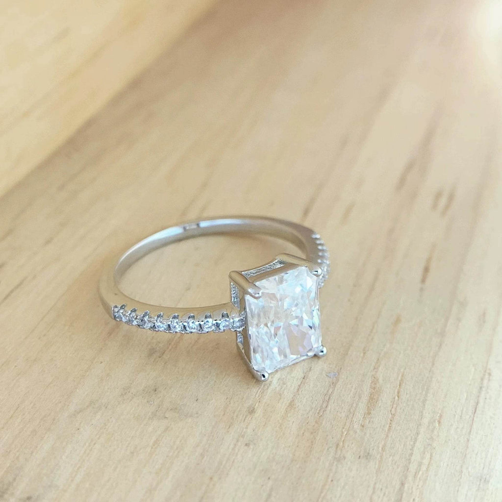 S925 Radiant Cut Moissanite & High Carbon Engagement Ring with Pavé-Set Band, 1-3ct VVS1 Certified, 4-Prong Sterling Silver