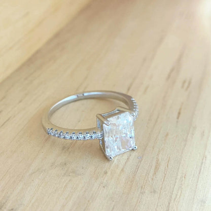 S925 Radiant Cut Moissanite & High Carbon Engagement Ring with Pavé-Set Band, 1-3ct VVS1 Certified, 4-Prong Sterling Silver