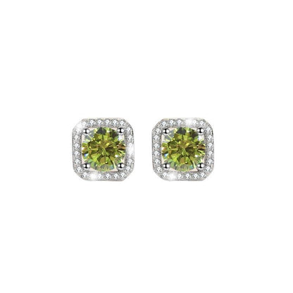S925 Colorful Moissanite/CZ Square Halo Earrings, 0.5-1ct D-Grade VVS Certificate, Hypoallergenic Sterling Silver Jewelry Gift