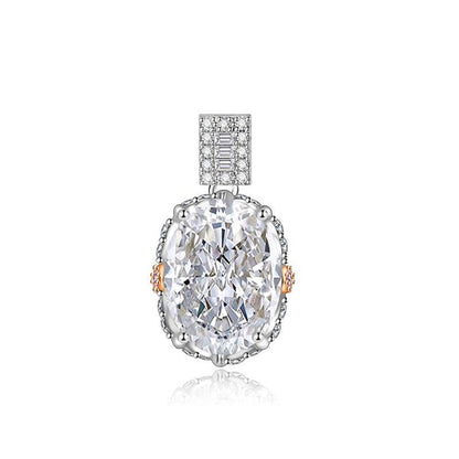 Multicolor Ice Flower Cut Oval CZ Pendant Necklace, 10*14mm 8A Cubic Zirconia, Two-Tone Pave CZ Halo with Pavé Top Frame, Adjustable Chain, Dainty Luxe