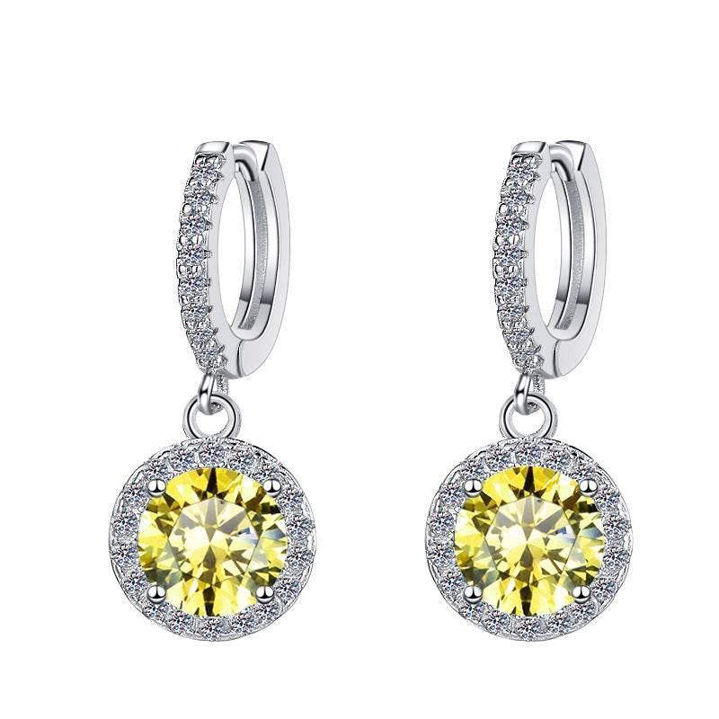 S925 Colorful Moissanite/CZ Round Halo Drop Earrings, 1ct D-Grade VVS Certificate, Hypoallergenic Sterling Silver Gift