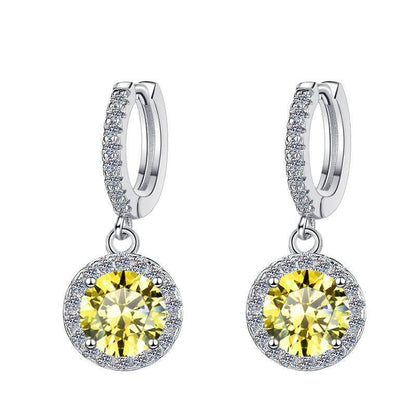 S925 Colorful Moissanite/CZ Round Halo Drop Earrings, 1ct D-Grade VVS Certificate, Hypoallergenic Sterling Silver Gift