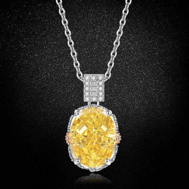 Multicolor Ice Flower Cut Oval CZ Pendant Necklace, 10*14mm 8A Cubic Zirconia, Two-Tone Pave CZ Halo with Pavé Top Frame, Adjustable Chain, Dainty Luxe