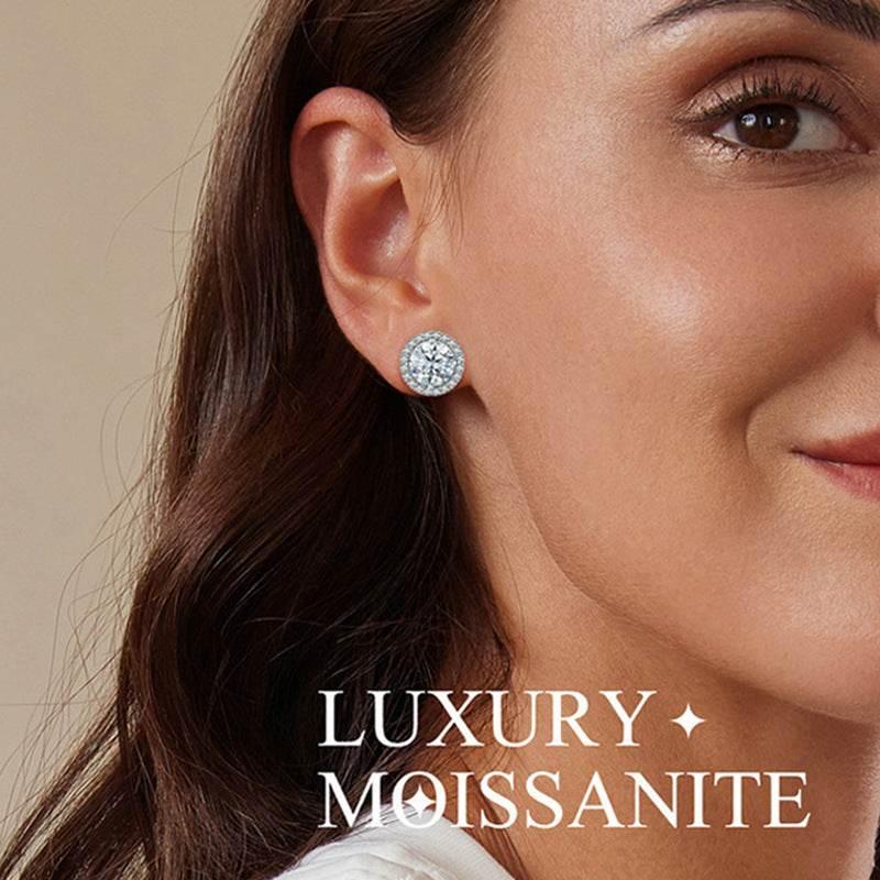 S925 Multicolor Moissanite Round Halo Stud Earrings with Threaded Needle, 8 Color Options, 0.1-3ct D-Grade VVS, Sterling Silver Jewelry for Men Women