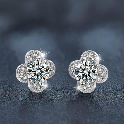S925 Moissanite Clover Stud Earrings, Sterling Silver Minimalist Earrings Jewelry