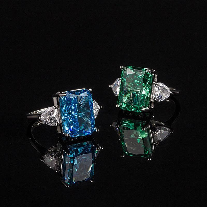 Multicolor Ice Flower Cut CZ Adjustable Ring, 10*14mm 5A Main Cubic Zirconia, Two Heart Side CZ, Dainty Luxe