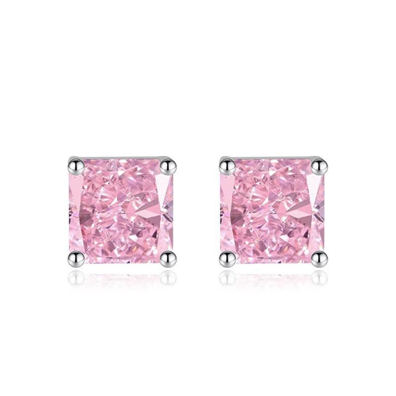 Multicolor Ice Flower Cut Square CZ Stud Earrings, 7*7mm 5A Cubic Zirconia, Dainty Luxe