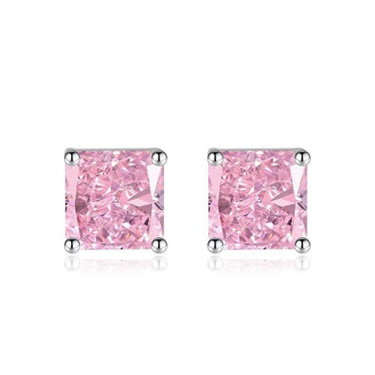 Multicolor Ice Flower Cut Square CZ Stud Earrings, 7*7mm 5A Cubic Zirconia, Dainty Luxe