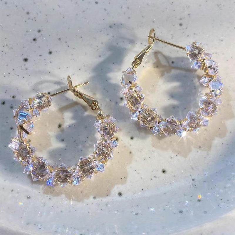 Dazzling Irregular Crystal Circle Hoop Earrings with S925 Sterling Silver Post, New Trend Elegant Geometry Earrings for Women Gifts