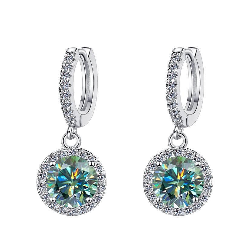 S925 Colorful Moissanite/CZ Round Halo Drop Earrings, 1ct D-Grade VVS Certificate, Hypoallergenic Sterling Silver Gift