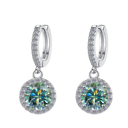 S925 Colorful Moissanite/CZ Round Halo Drop Earrings, 1ct D-Grade VVS Certificate, Hypoallergenic Sterling Silver Gift