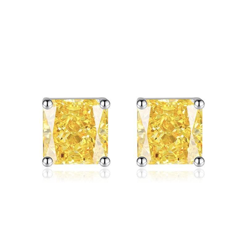 Multicolor Ice Flower Cut Square CZ Stud Earrings, 7*7mm 5A Cubic Zirconia, Dainty Luxe