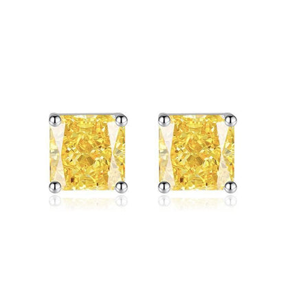 Multicolor Ice Flower Cut Square CZ Stud Earrings, 7*7mm 5A Cubic Zirconia, Dainty Luxe