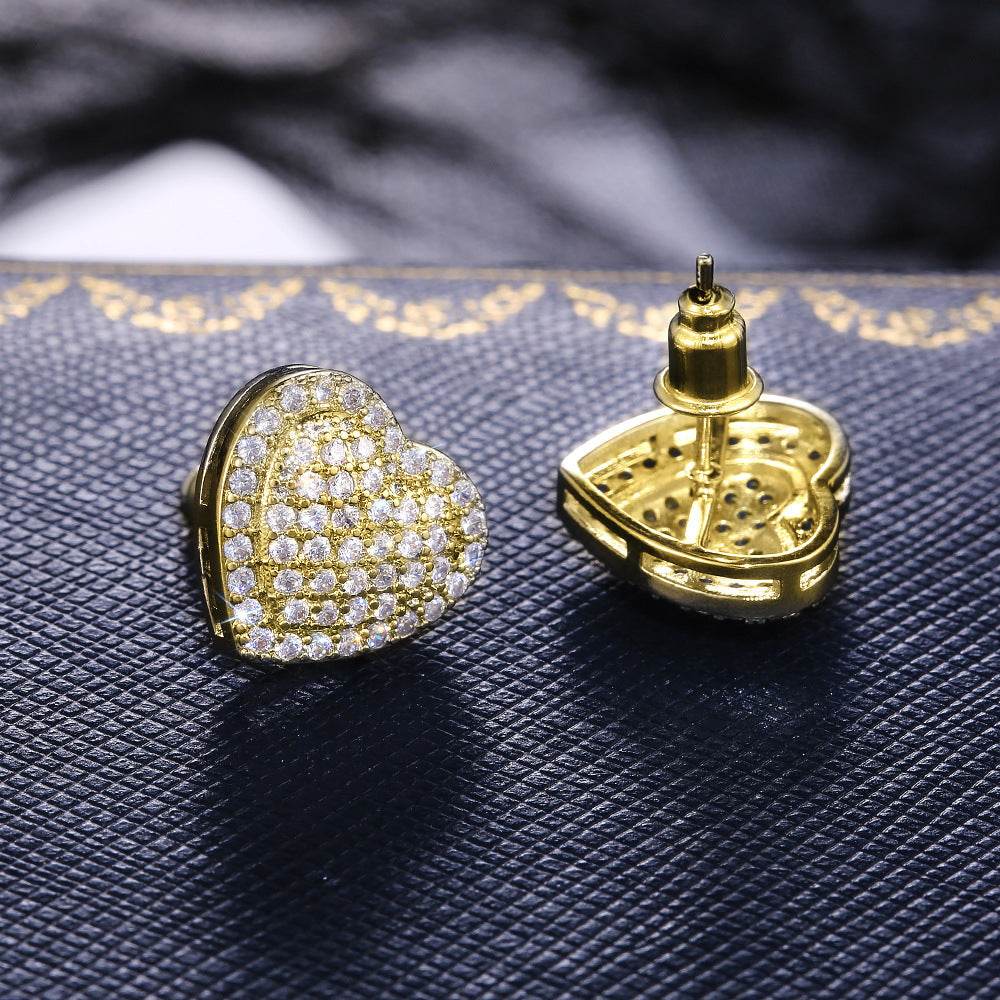 Dainty Iced Out CZ Heart Stud Earrings, Micro-Pavé Love Studs for Women Gifts