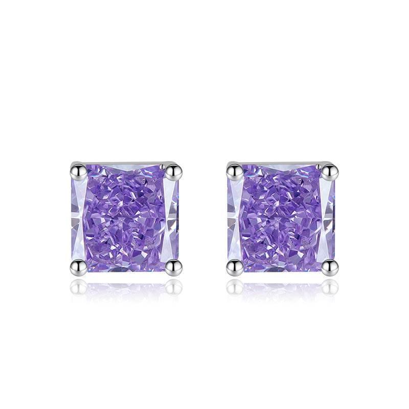 Multicolor Ice Flower Cut Square CZ Stud Earrings, 7*7mm 5A Cubic Zirconia, Dainty Luxe