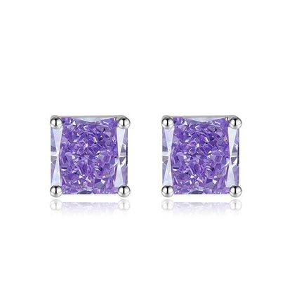 Multicolor Ice Flower Cut Square CZ Stud Earrings, 7*7mm 5A Cubic Zirconia, Dainty Luxe