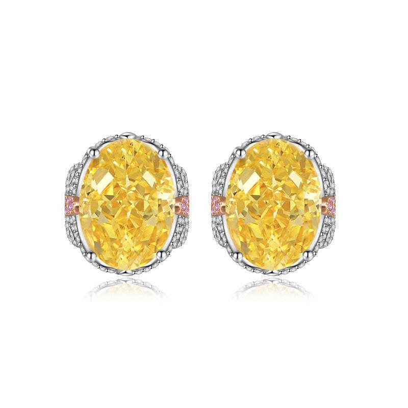 Multicolor Ice Flower Cut Oval CZ Stud Earrings, 7*9mm 8A Cubic Zirconia, S925 Silver Needle, Two-Tone Pave CZ Halo, Dainty Luxe