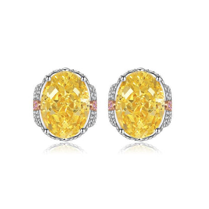 Multicolor Ice Flower Cut Oval CZ Stud Earrings, 7*9mm 8A Cubic Zirconia, S925 Silver Needle, Two-Tone Pave CZ Halo, Dainty Luxe