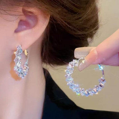Dazzling Irregular Crystal Circle Hoop Earrings with S925 Sterling Silver Post, New Trend Elegant Geometry Earrings for Women Gifts