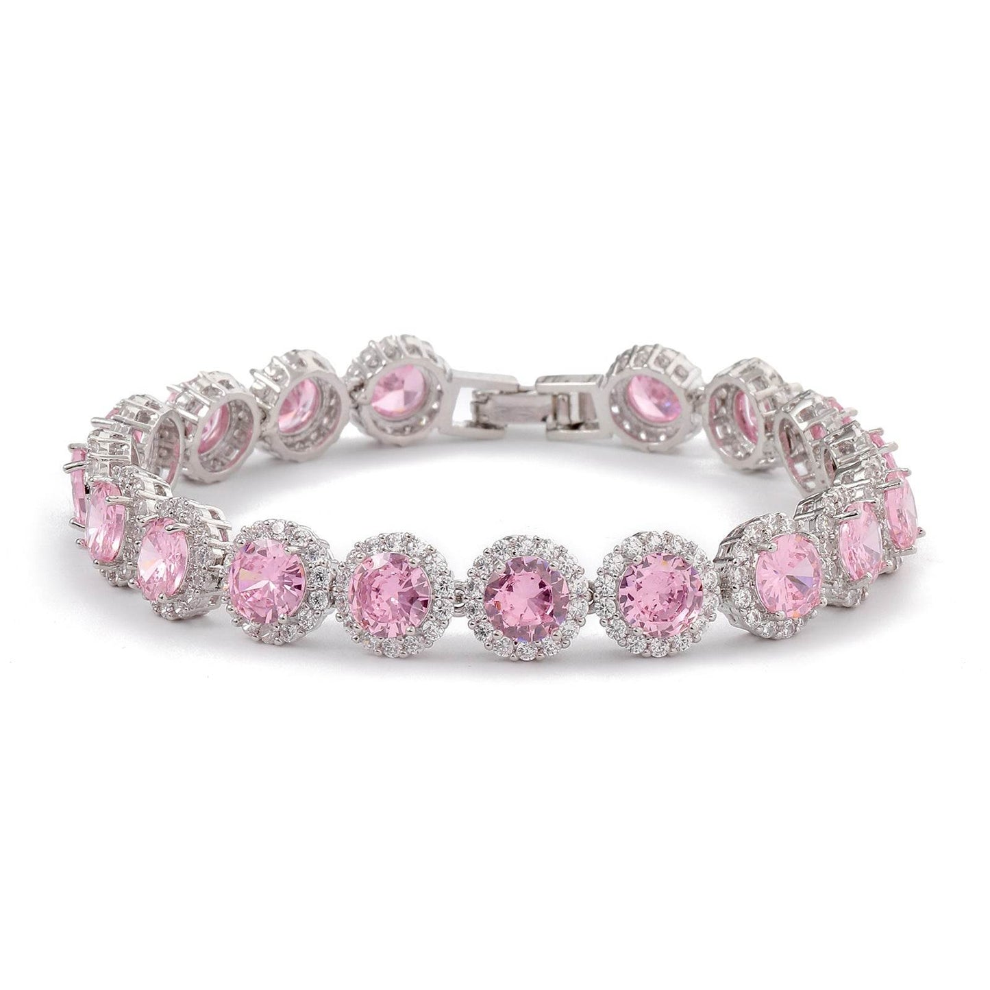 Dazzling Multicolor Cubic Zirconia Round Halo Bracelet, Colored Gem Stones, Adjustable Design, and Unique Patterns