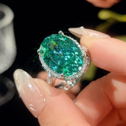 Nest Cut Para Green Oval CZ Halo Jewelry Set, 5A Cubic Zirconia, White Gold Necklace, Earrings, Adjustable Ring, Dainty Luxe