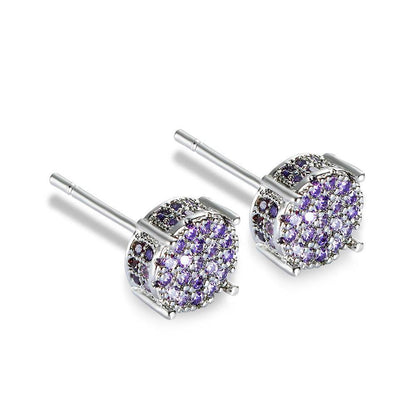 Multicolor Iced Out CZ Micro Pave Round Stud Earrings for Men Women, Hiphop 4-Prong 5A Cubic Zirconia Bling Fashion Studs, 14k White Gold Post