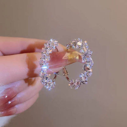 Dazzling Irregular Crystal Circle Hoop Earrings with S925 Sterling Silver Post, New Trend Elegant Geometry Earrings for Women Gifts