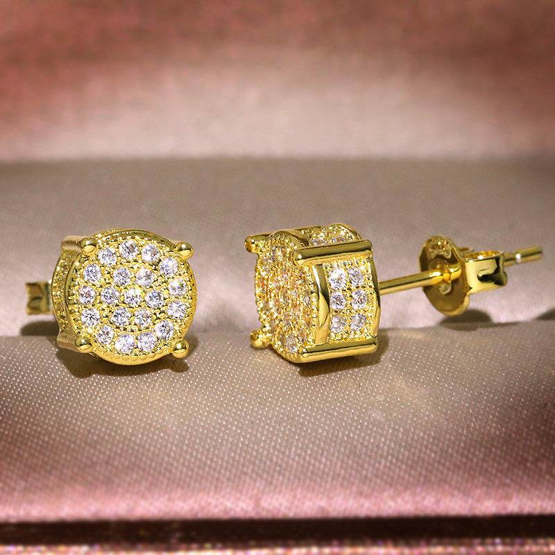 Multicolor Iced Out CZ Micro Pave Round Stud Earrings for Men Women, Hiphop 4-Prong 5A Cubic Zirconia Bling Fashion Studs, 14k White Gold Post