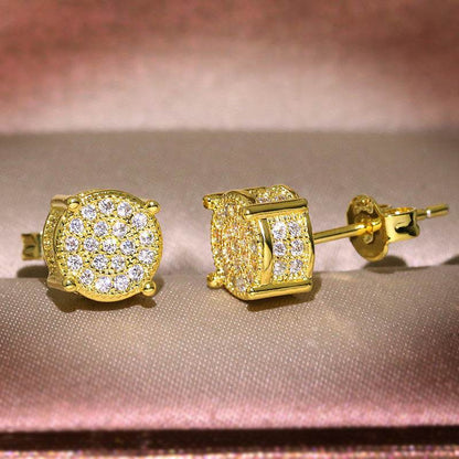 Multicolor Iced Out CZ Micro Pave Round Stud Earrings for Men Women, Hiphop 4-Prong 5A Cubic Zirconia Bling Fashion Studs, 14k White Gold Post