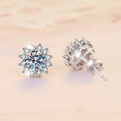 S925 Moissanite/CZ Sunflower Halo Stud Earrings, 0.5ct D-Grade VVS Certificate, Hypoallergenic Sterling Silver Jewelry Gift