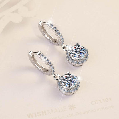 S925 Colorful Moissanite/CZ Round Halo Drop Earrings, 1ct D-Grade VVS Certificate, Hypoallergenic Sterling Silver Gift