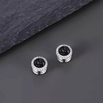 Multicolor Crystal Cluster Magnetic Round Halo Stud Earrings for Men Women, 6mm Round Crystal Inlaid Magnetic Earrings Non-Piercing Clip On Stud Earring