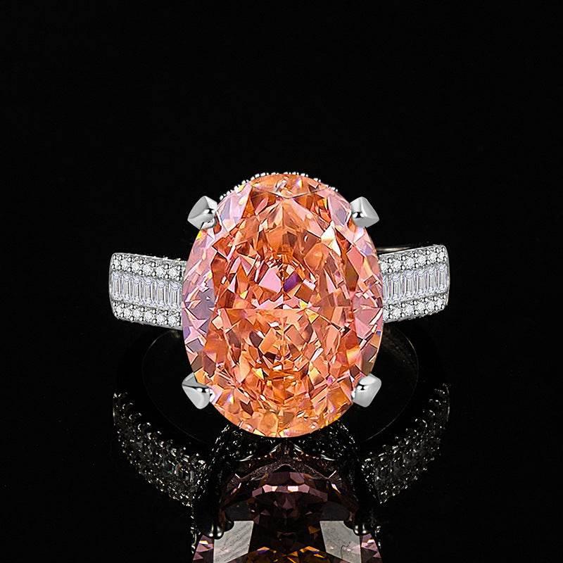 Multicolor Ice Flower Cut Oval CZ Adjustable Ring, Triple Pave Band, 12*16mm 5A Cubic Zirconia, 4 Color Options, Dainty Luxe
