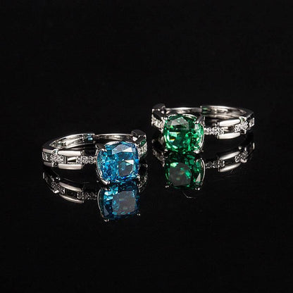 Multicolor Ice Flower Cut Square CZ Adjustable Ring, 8*8mm 5A Cubic Zirconia, 6 Color Options, Dainty Luxe