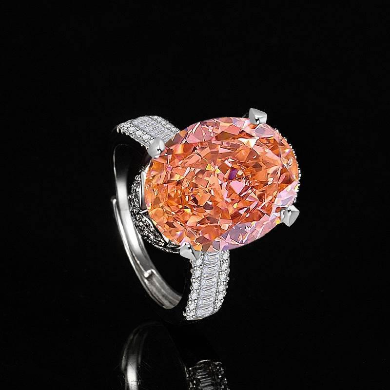 Multicolor Ice Flower Cut Oval CZ Adjustable Ring, Triple Pave Band, 12*16mm 5A Cubic Zirconia, 4 Color Options, Dainty Luxe